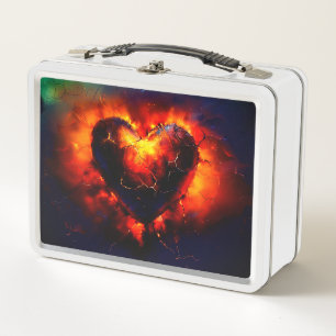 Dramatic Fiery Heart Burst Metal Lunch Box