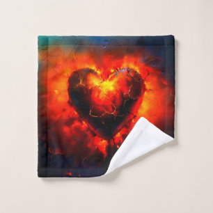 Dramatic Fiery Heart Composition Wash Cloth