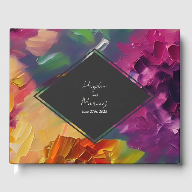 Dramatic Floral Multicolor Botanical Wedding Guest Book (Front)