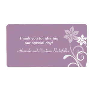 Dramatic Floral Swirls Wedding Labels, Purple
