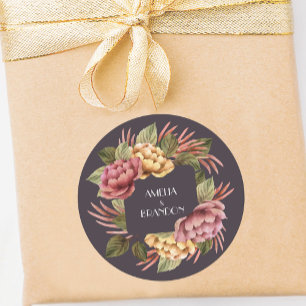 Dramatic Floral Wedding Classic Round Sticker