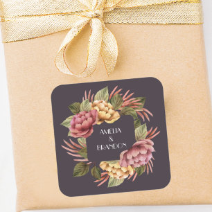 Dramatic Floral Wedding Square Sticker