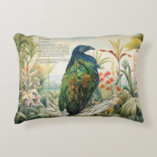 Dramatic Hand-Painted Nicobar Pigeon Decorative Cushion (Front)