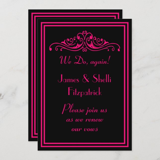 Dramatic Hot Pink and Black Wedding Vows Renewal Invitation (Front/Back)