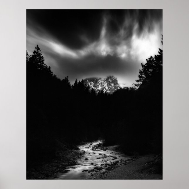 Dramatic landscape of mountains and river poster (Front)