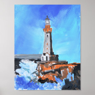 Dramatic Lighthouse & Crashing Waves Poster