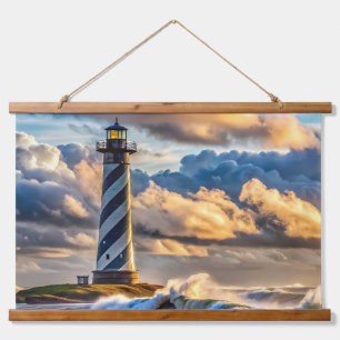 Dramatic Lighthouse Seascape with Stormy Waves Hanging Tapestry