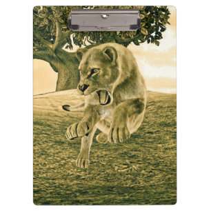 Dramatic Lioness Safari Wildlife Art Clipboard