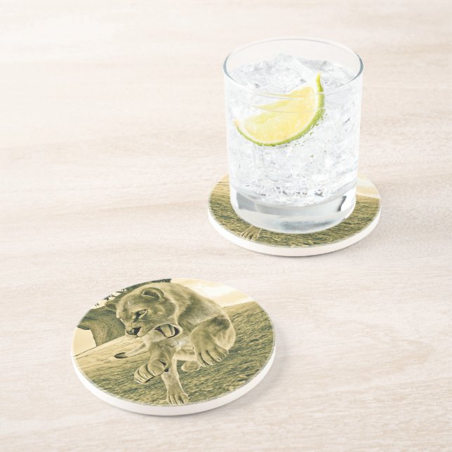 Dramatic Lioness Safari Wildlife Art Coaster (Side)