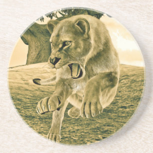 Dramatic Lioness Safari Wildlife Art Coaster