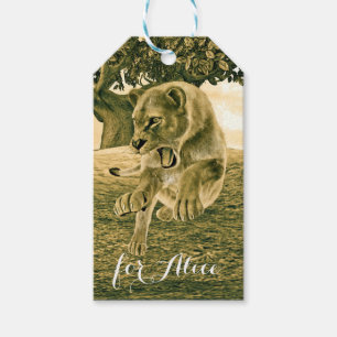 Dramatic Lioness Safari Wildlife Art Gift Tags