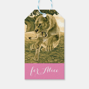 Dramatic Lioness Safari Wildlife Art Gift Tags