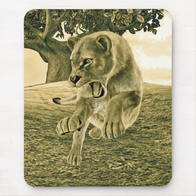 Dramatic Lioness Safari Wildlife Art Mouse Pad (Front)