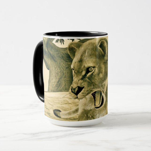 Dramatic Lioness Safari Wildlife Art Mug (Front Left)