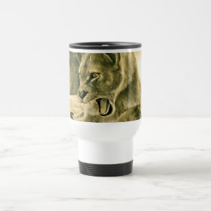 Dramatic Lioness Safari Wildlife Art Travel Mug