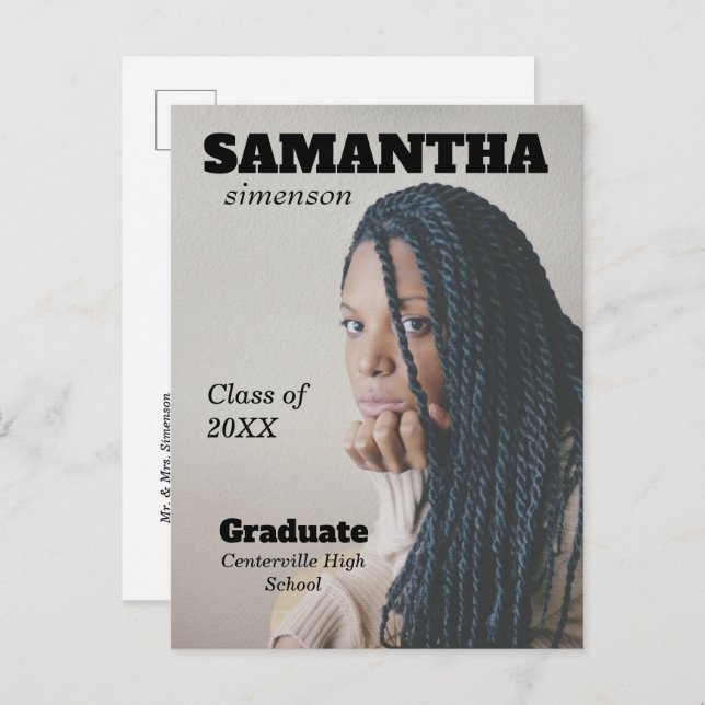 Dramatic Magazine Style Graduation Party Announcement Postcard (Front/Back)