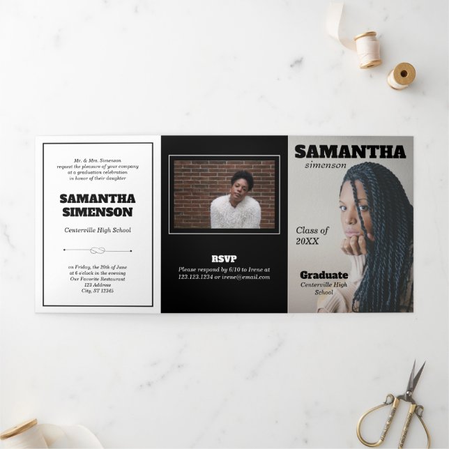 Dramatic Magazine Style Graduation Party Tri-Fold Invitation (Outside)