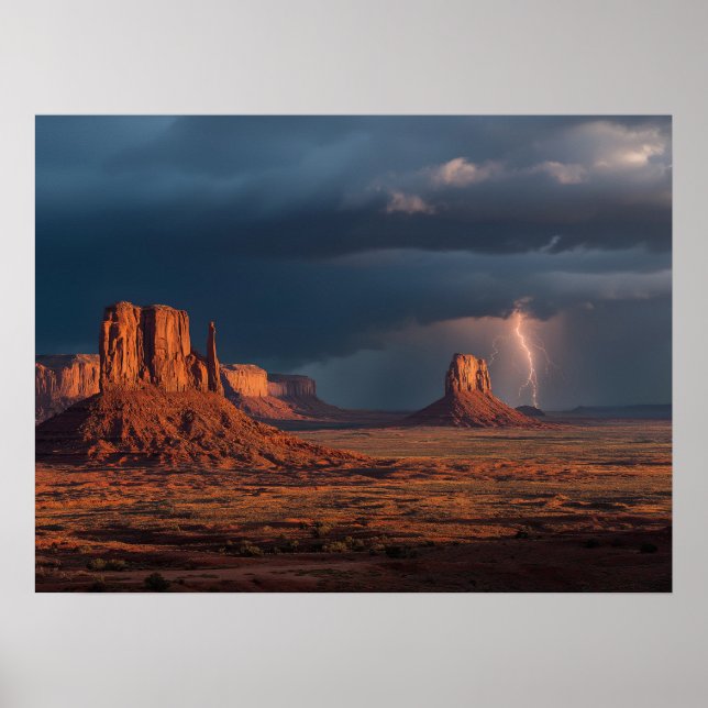 Dramatic Monument Valley Lightning  Poster (Front)