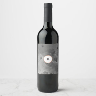Dramatic Mood Boho Floral Grey Rose Gold Wedding Wine Label