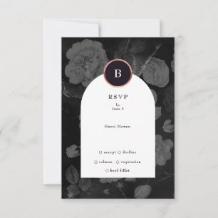 Dramatic Moody Boho Floral Arch Rose Gold Wedding RSVP Card