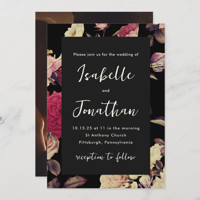Dramatic Moody Floral Photo Wedding Invitation (Front/Back)