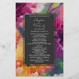 Dramatic Multicolor Floral Grey Wedding Program
