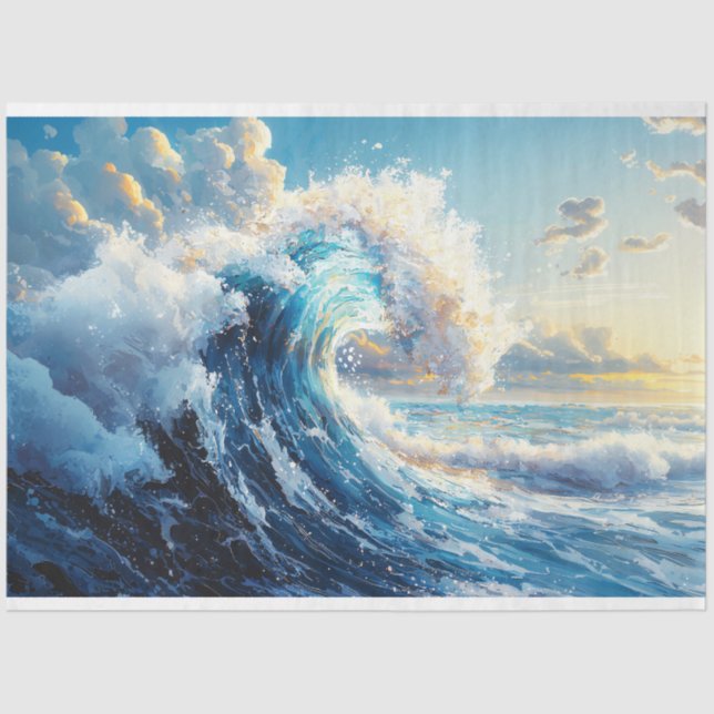 Dramatic Ocean Wave at Sunset Decoupage Tissue Paper (Front)