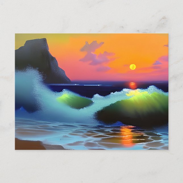 Dramatic Ocean Waves and Sunset Postcard (Front)