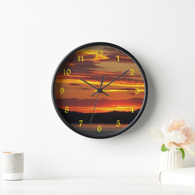 Dramatic Orange Sunset Landscape Clock (Home)