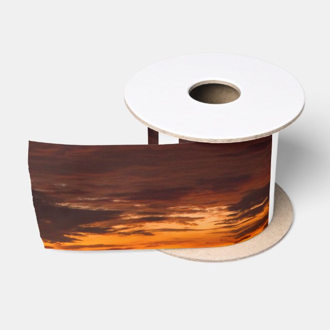 Dramatic Orange Yellow Sunset Cloudy Sky Satin Ribbon (Spool)