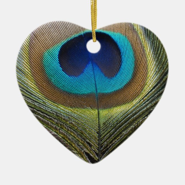 Dramatic Peacock Feather Ceramic Tree Decoration (Front)