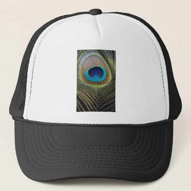 Dramatic Peacock Feather Trucker Hat (Front)