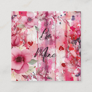 dramatic pink floral hearts Valentine Square Business Card
