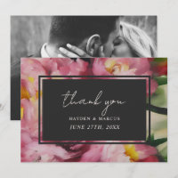 Dramatic Pink Floral Wedding Photo Thank You