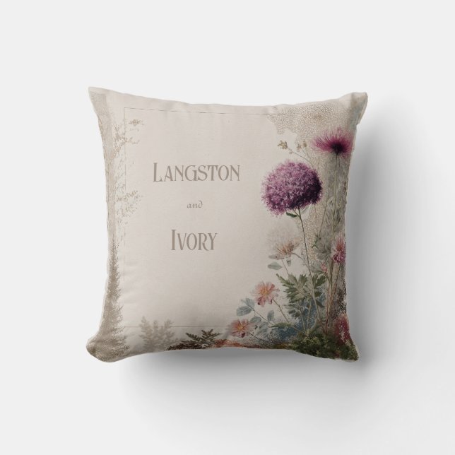Dramatic Plum Thistle Botanical Grunge Texture Cushion (Front)