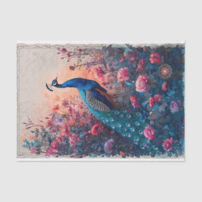 Dramatic Posing Peacock Tissue Paper (Front)