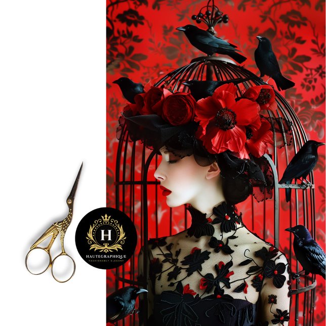 Dramatic Red  Black Floral Birdcage Hat Decoupage Tissue Paper (Creator Uploaded)