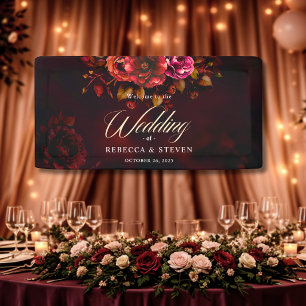 Dramatic Red Black Moody Floral Wedding Welcome Banner