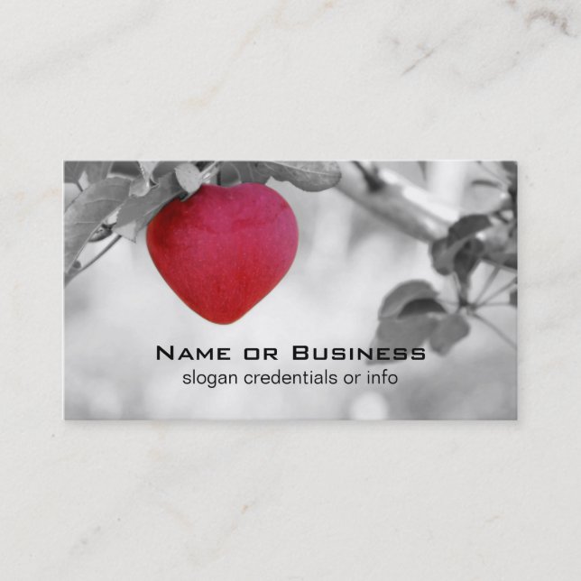 Dramatic Red Heart Shaped Apple Business Card (Front)