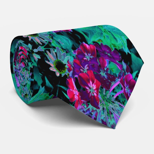 Dramatic Red, Purple and Pink Garden Flower Tie (Rolled)