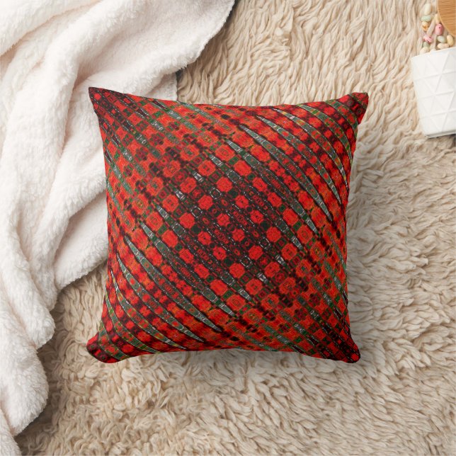 Dramatic Red Sine Waves Funky Pattern Cotton Cushion (Blanket)