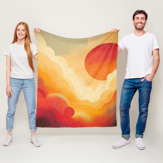 Dramatic Red Sun Painting Fleece Blanket (In Situ)