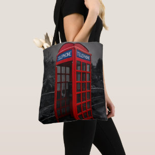 Dramatic Red Telephone Booth Photography Travel Tote Bag