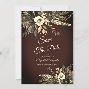 Dramatic Romantic Fall Floral Brown Save The Date Invitation