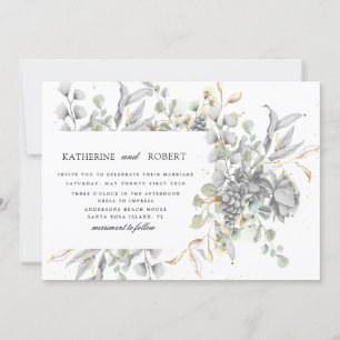 dramatic silver gold floral Wedding Invitation