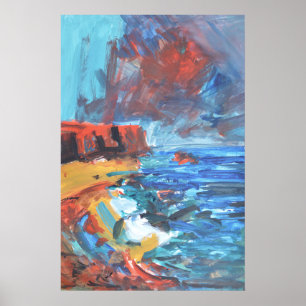 Dramatic Stormy Coastal Cliffs Expressionist Poster