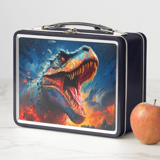 Dramatic T Rex Attack Metal Lunch Box (In Situ)