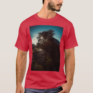 Dramatic Warm Train Moving on a Railroad Bridge Ov T-Shirt