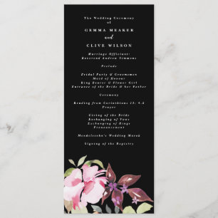 Dramatic Watercolor Florals Wedding Ceremony Programme