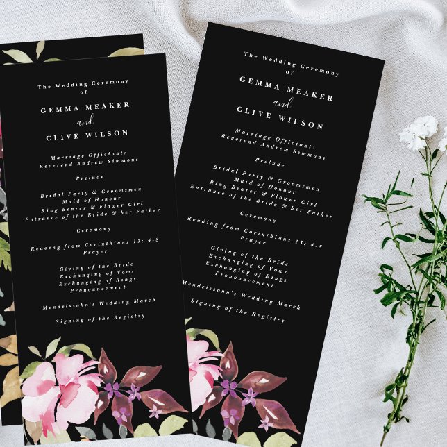 Dramatic Watercolor Florals Wedding Ceremony Programme (Creator Uploaded)
